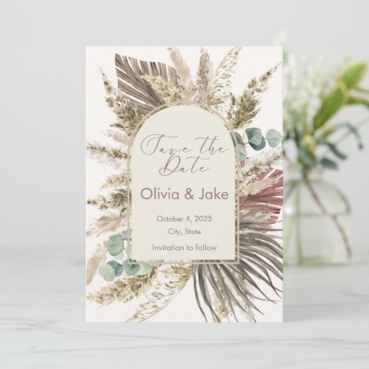 Sage Pampas Grass Save the Date | Boho Rustic (Stehend Vorderseite)