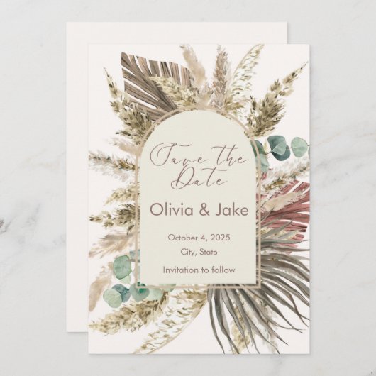 Sage Pampas Grass Save the Date | Boho Rustic (Vorne/Hinten)