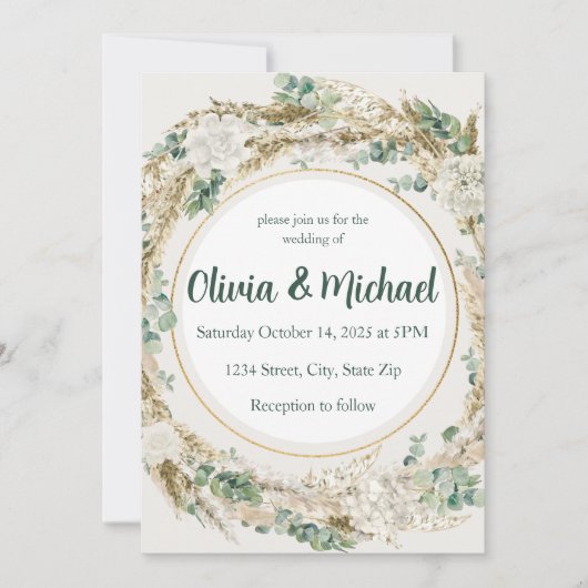 Sage Pampas Grass Wedding Einladung | Bohemisch (Vorderseite)