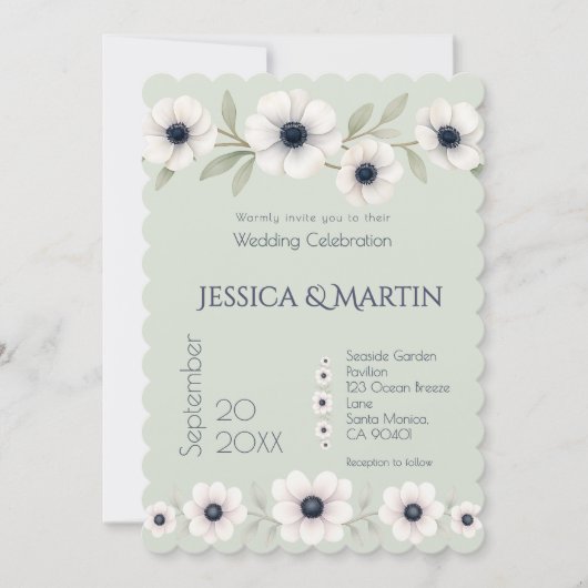 Sage Pastel Blue Ivory Anemone Timeless Wedding Einladung (Vorderseite)
