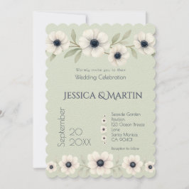 Sage Pastel Blue Ivory Anemone Timeless Wedding Einladung