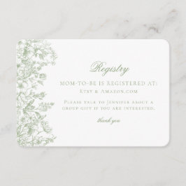 Sage Pastel Chinoiserie Floral Baby Registry Card Begleitkarte