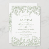 Sage Pastel Chinoiserie Vintage Blumentaufe Einladung (Vorne/Hinten)