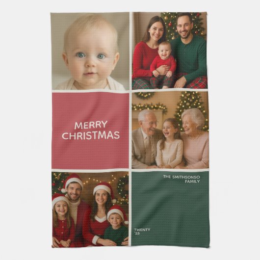 Sage Pastel Photos collage Christmas new year Geschirrtuch (Vertikal)