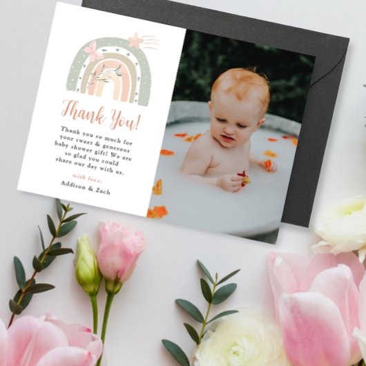 Sage Peach Boho Rainbow Vielen Dank Baby Showcard Einladung