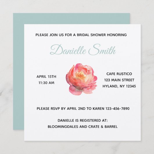 Sage Peony Einladung (Vorne/Hinten)