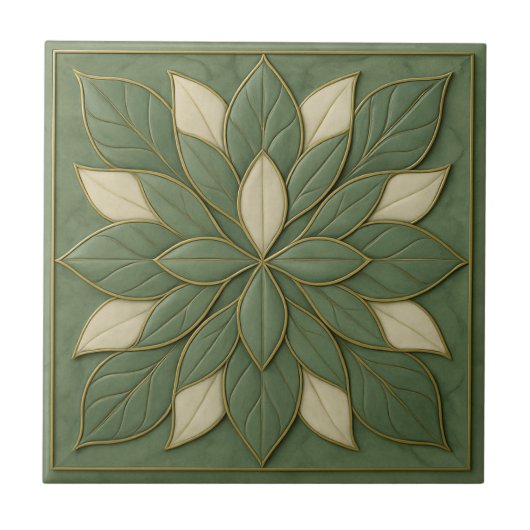 Sage Petal Harmony - Artisan Floral Keramik Tile Fliese (Vorderseite)