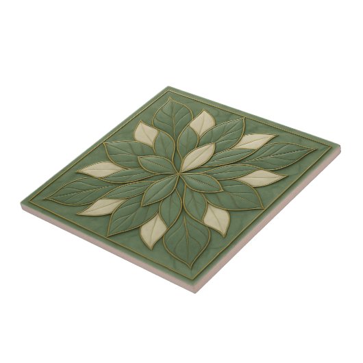 Sage Petal Harmony - Artisan Floral Keramik Tile Fliese (Seite)