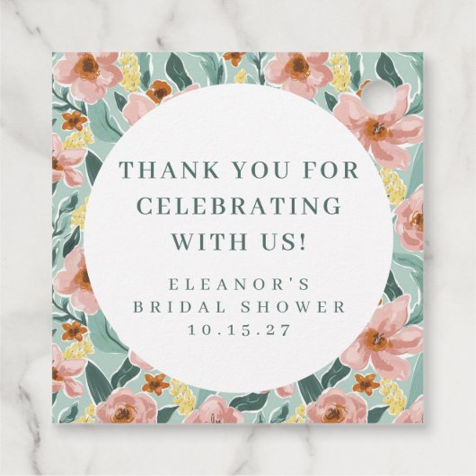 Sage Pink Floral Brautparty Custom Vielen Dank Geschenkanhänger (Rückseite)