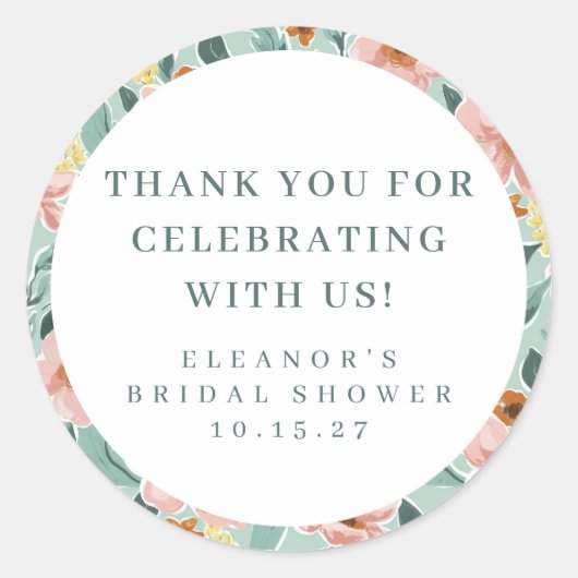 Sage Pink Floral Brautparty Custom Vielen Dank Runder Aufkleber (Vorderseite)