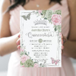 Sage Pink Floral Butterfliegen Silver Quinceanera Einladung<br><div class="desc">Dieses elegante Quinceañera-Angebot besticht durch einen geometrischen Rahmen aus silberfarbenem Glitzer, der von zarten Aquarellgrün, blassrosa Blüten, sanften Salbeigrün und silbernen Schmetterlingen geschmückt ist. Personalisieren Sie es einfach und schnell mit Ihren Daten, drücken Sie einfach die Schaltfläche Anpassen, um den Stil und die Platzierung des Textes weiter zu ordnen und...</div>