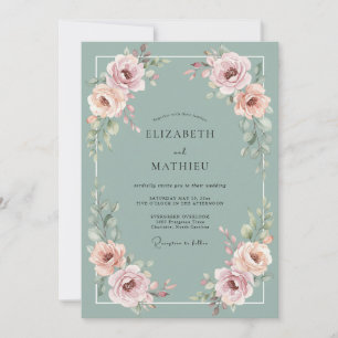 Sage Pink Florale Romantische Hochzeit Einladung