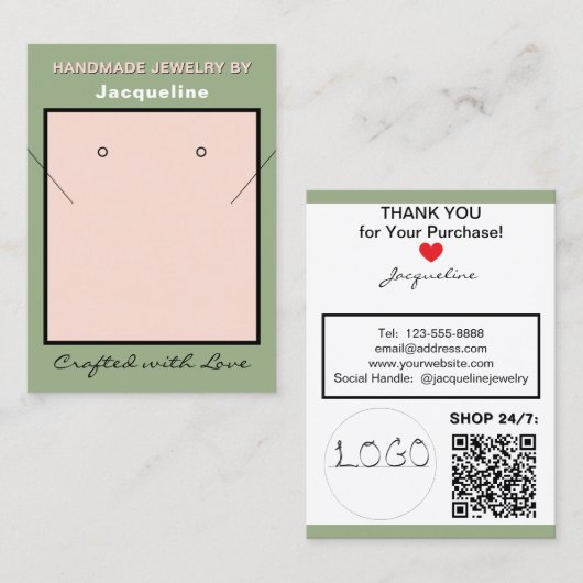 Sage Pink Necklace Earrings Logo Website QR Code Visitenkarte (Vorne/Hinten)