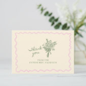 Sage Pink Whimsical Handwritten Dankeskarte (Stehend Vorderseite)