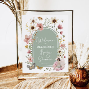 Sage Pink Wildblume Fairy Baby Dusche Empfang Poster