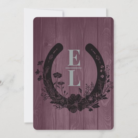 Sage Plum Rustic Horseshoe Foto Hochzeit Dankeskarte (Rückseite)