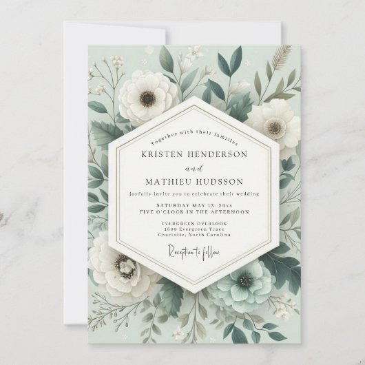 Sage Poetic Anemone Wedding Einladung (Vorderseite)