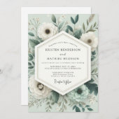 Sage Poetic Anemone Wedding Einladung (Vorne/Hinten)