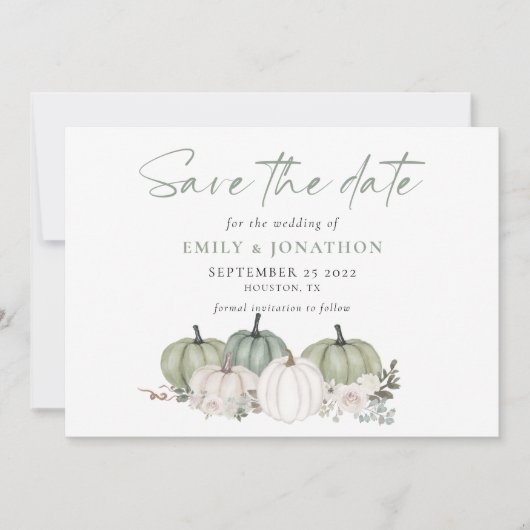 Sage Pumpkins Autumnal Florals QR Code Wedding Sav Save The Date (Vorderseite)