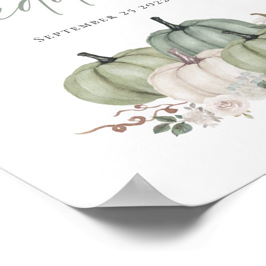 Sage Pumpkins Cream Florals Willkommen bei Hochzei Poster (Ecke)
