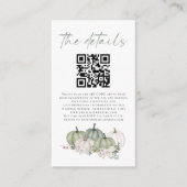 Sage Pumpkins Florals QR Code Wedding Details Begleitkarte (Vorderseite)