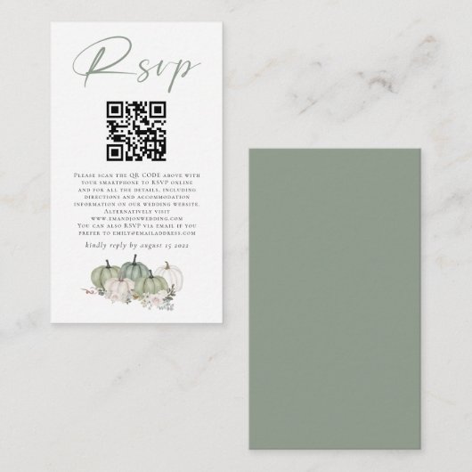 Sage Pumpkins Florals QR Code Wedding RSVP Begleitkarte (Vorne/Hinten)