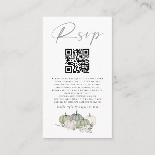 Sage Pumpkins Florals QR Code Wedding RSVP Begleitkarte (Vorderseite)