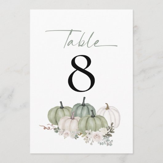 Sage Pumpkins Florals Wedding Tischnummer (Rückseite)