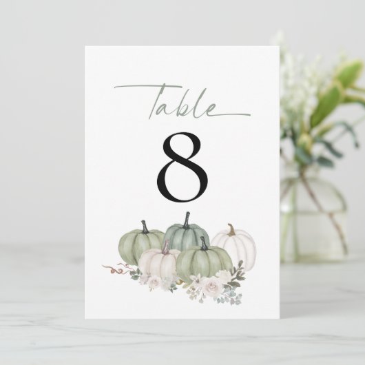 Sage Pumpkins Florals Wedding Tischnummer (Stehend Vorderseite)