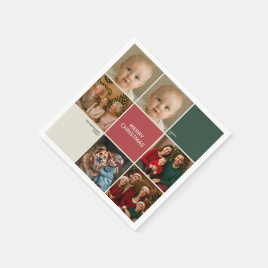 Sage RED beige Photos collage Christmas new year Serviette (Ecke)
