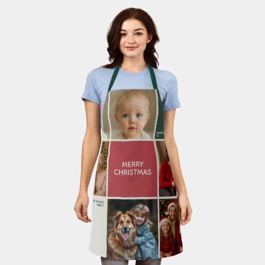 Sage RED Photos collage Christmas new year Schürze (Getragen)