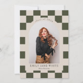 Sage Retro Checkered Arch Classic Foto Abschluss Einladung (Vorderseite)