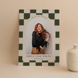 Sage Retro Checkered Arch Classic Foto Abschluss Einladung