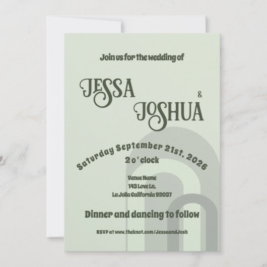 Sage Retro Funky Disco Wedding - Bold Modern Fun Einladung (Vorderseite)