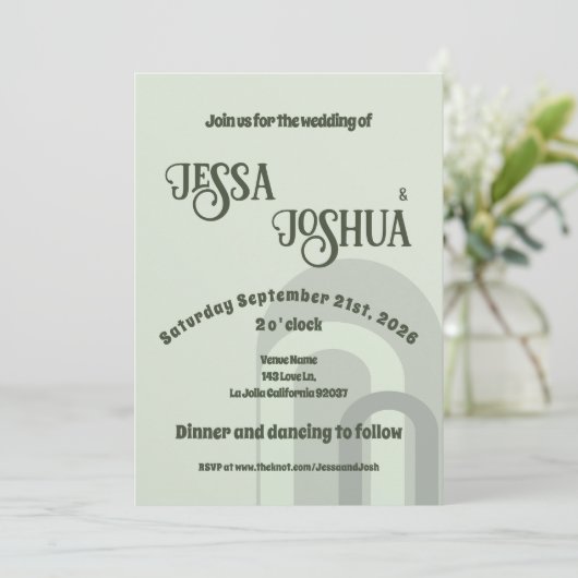 Sage Retro Funky Disco Wedding - Bold Modern Fun Einladung (Stehend Vorderseite)