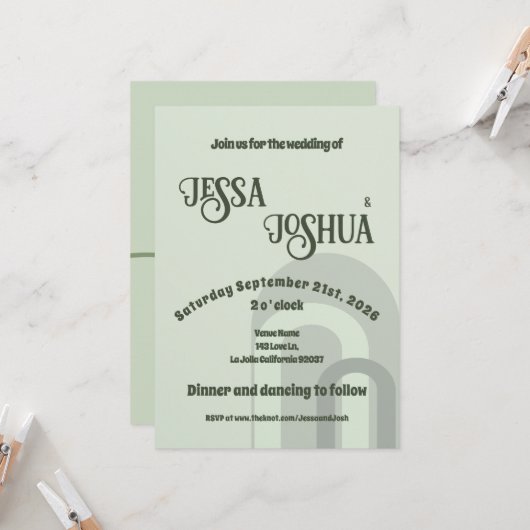 Sage Retro Funky Disco Wedding - Bold Modern Fun Einladung (Vorderseite/Rückseite Beispiel)