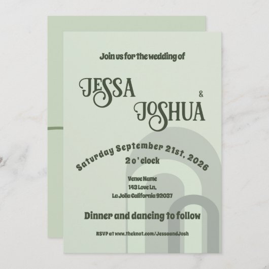 Sage Retro Funky Disco Wedding - Bold Modern Fun Einladung (Vorne/Hinten)