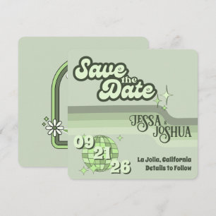 Sage Retro Funky Disco Wedding - Save the Date Einladung