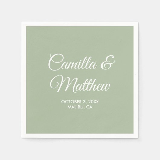 Sage Romantic Script Personalisiert Wedding Napkin Serviette (Vorderseite)