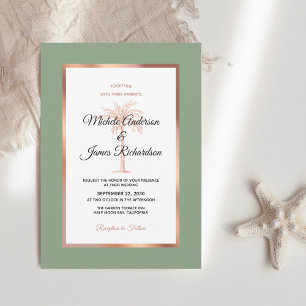 Sage Rose Gold Kupfer Palm Tree Beach Hochzeit Einladung