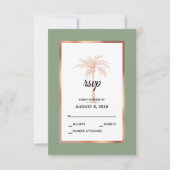Sage Rose Gold Kupfer Palm Tree Beach Hochzeit RSVP Karte (Vorderseite)