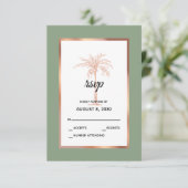 Sage Rose Gold Kupfer Palm Tree Beach Hochzeit RSVP Karte (Stehend Vorderseite)