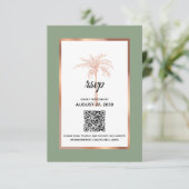 Sage Rose Gold Kupfer Palm Tree QR Code Hochzeit RSVP Karte (Stehend Vorderseite)