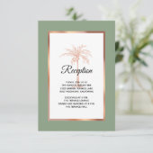 Sage Rose Gold Kupfer Palme Tree Hochzeitsempfang Begleitkarte (Stehend Vorderseite)