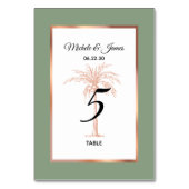 Sage Rose Gold Kupfer Palme Tree Moderne Hochzeit Tischnummer (Vorderseite)