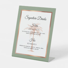 Sage Rose Gold Palm Tree Hochzeit Signature Drinks Sockelschild