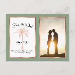 Sage Rose Gold Palm Wedding Save the Date Foto Ankündigungspostkarte