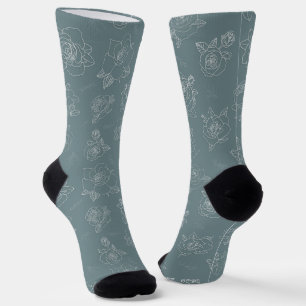 Sage Rose Line-Art Socken
