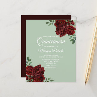 Sage & Rote Rose Quinceanera Budget Einladung