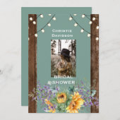 Sage Rustic Sonnenblume Foto Lights Brautparty Einladung (Vorne/Hinten)